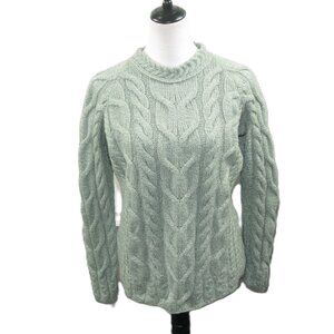 Aran Sage Merino Wool Irish Cable Knit Sweater Size Medium
